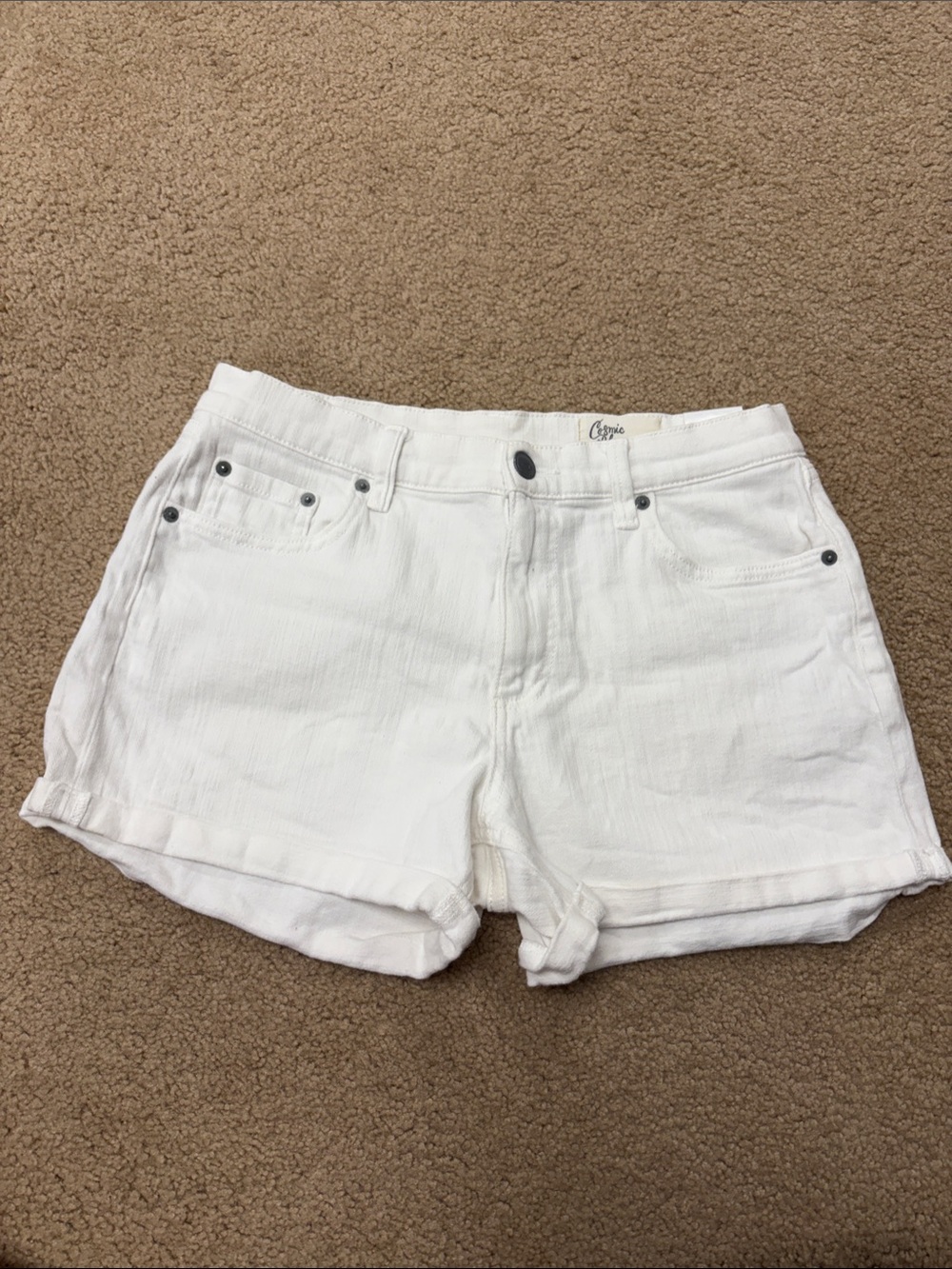 Crisp White Denim Shorts by Cleo — Women's Mid-Rise Jean Shorts